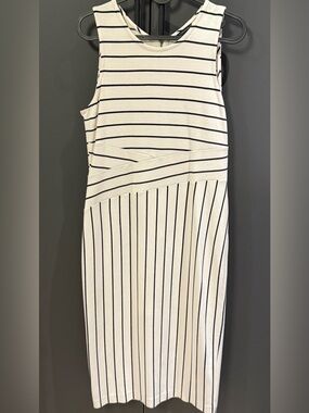 Ann Taylor White and Black Striped Midi Dress